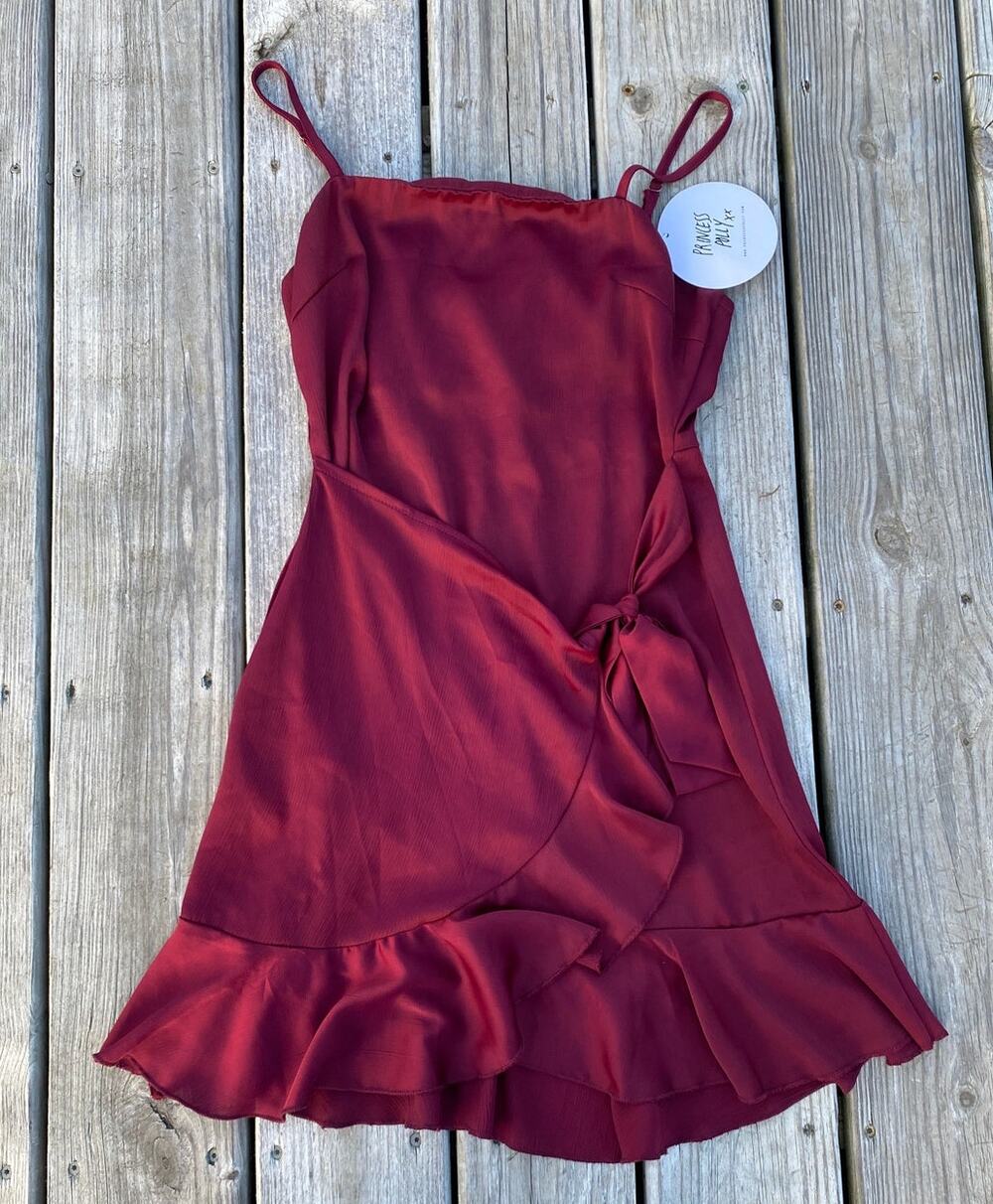 Princess Polly Sleeveless Ruffle Dress - Maroon - Size 6